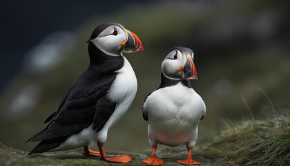 Naklejka premium Atlantic puffin (Fratercula arctica) in its natural habitat, generative AI
