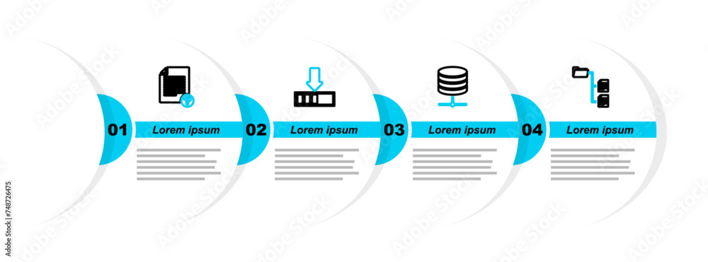 Poster set line folder tree, server, data, web hosting, loading and unknown document icon. vector