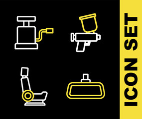 Set line Paint spray gun, Car mirror, seat and air pump icon. Vector