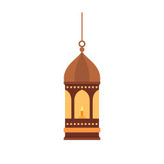 Traditional eastern lantern flat design vector illustration. Arabic muslim colorful hanging lamps, crescents and stars.