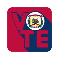 Vote sign, postcard, poster. Banner with West Virginia flag with long shadow. Vector illustration.
