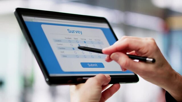 Woman Filling Survey Poll Or Form