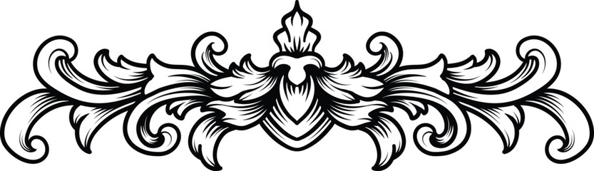 Luxury Baroque engraving ornament border frame. Design tattoo black and white, jewellery, Pattern, Wedding Decoration.