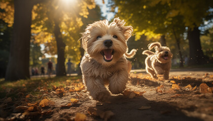 happy little dogs running in the park.