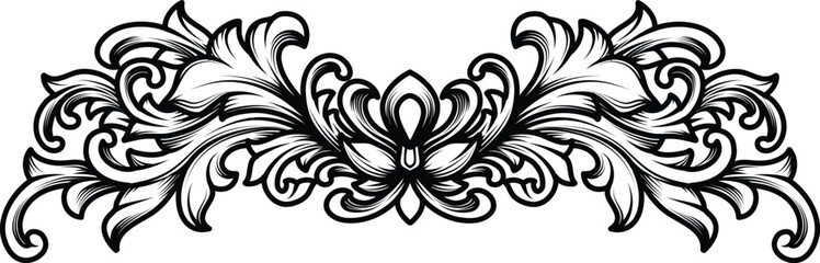 Fototapeta premium Black and white engraving Baroque ornament, border vintage calligraphic vector illustration. 