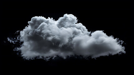 A large white cloud isolated on a black background. The cloud is soft and fluffy, with a hint of a silver lining.