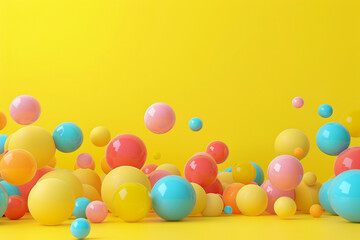 Fototapeta na wymiar abstract composition with colourful balls, modern yellow background design, 3D rendering