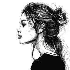 Hand drawn beautiful young woman face profile. Fashion