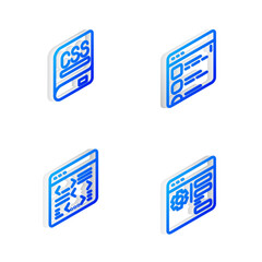 Set Isometric line Browser files, Books about programming, Software and setting icon. Vector