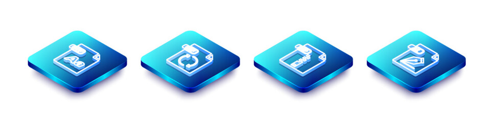 Set Isometric line OTF file document, GIF, ZIP and AI icon. Vector