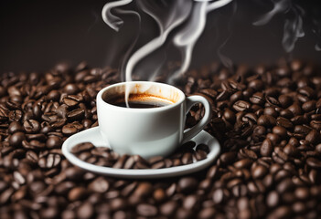 Espresso in White Cup Surrounded by Coffee Beans