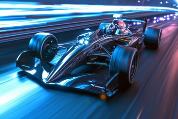 Futuristic race car speeding