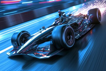 Futuristic race car speeding