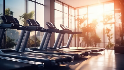 Empty gym with treadmills