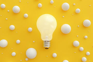 White light bulb in the centre on a bright yellow background. concept of a bright idea, innovation, creativity of an isolated lamp. 3D render illustration 