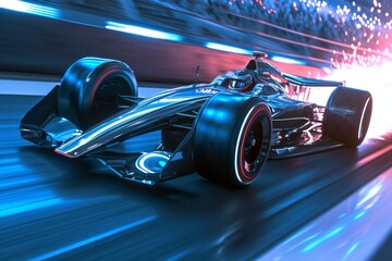 Futuristic race car speeding