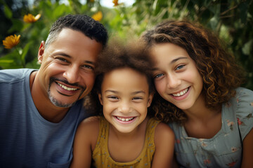 Fototapeta premium Smiling Man, Woman, and Child Posed Together