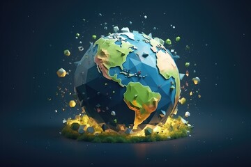 Earth planet illustrationcovered by rainy weather forecast, cold climate change. Generative Ai.