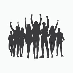 business people vector silhouette Teamwork of people raising their hands to sky, family business team concept.