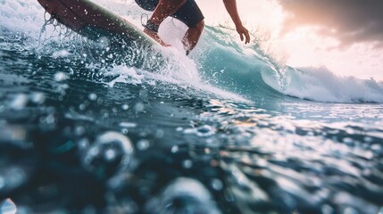 surfer riding big wave barrel in closeup capturing dynamic motion and aquatic thrill in extreme sports adventure