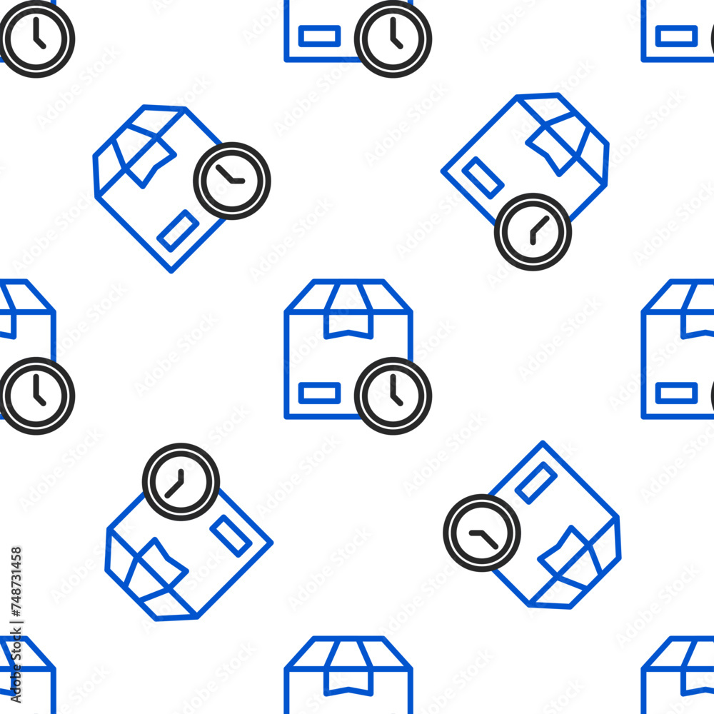 Poster line carton cardboard box and fast time delivery icon isolated seamless pattern on white background.