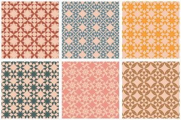 Set of colorful seamless ornate lace borders. 6 vector geometric patterns collection. Ethnic decorative hexagon ornament. Interior decoration, invitation, wallpaper, fashion design.