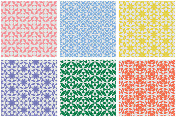 Set of colorful seamless ornate lace borders. 6 vector geometric patterns collection. Ethnic decorative hexagon ornament. Interior decoration, invitation, wallpaper, fashion design.