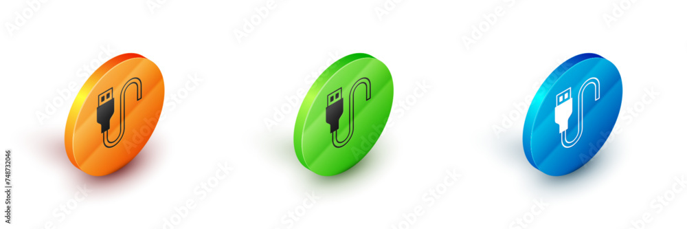 Poster isometric usb cable cord icon isolated on white background. connectors and sockets for pc and mobile