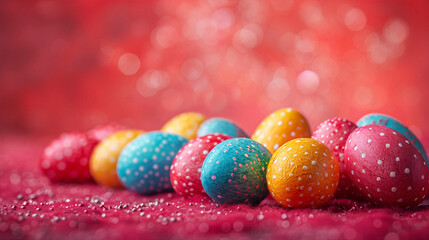 Fototapeta na wymiar Colorful easter eggs on red background