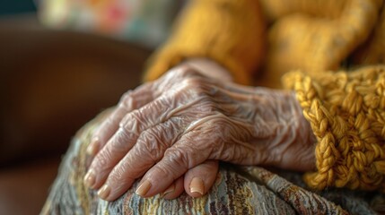 Parkinson disease patient, Alzheimer elderly senior, Arthritis person's hand in support of nursing family caregiver care for disability awareness day, National care givers month, ageing society - obrazy, fototapety, plakaty