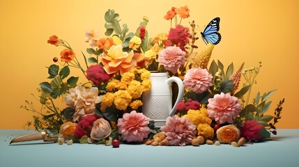 A vase of flowers with a white background and a white background