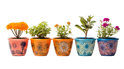 Handcrafted Terracotta Pots with Vibrant Painting on white background