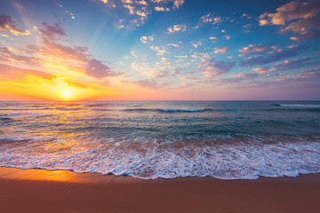 Beautiful cloudscape over the sea waves and tropical beach shore video - 748734045