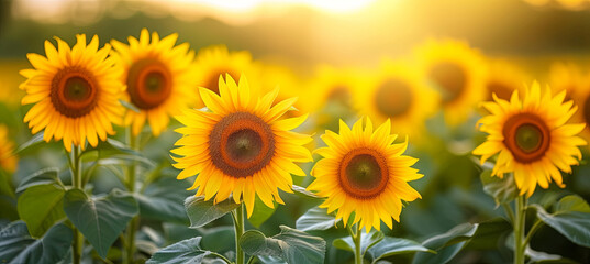 Obraz premium Sunflower background in the field, agriculture concept 