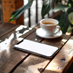 Mock iPhone on Wooden Table Next to Office Supplies