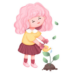 The Girl With Earth Day Watercolor PNG
