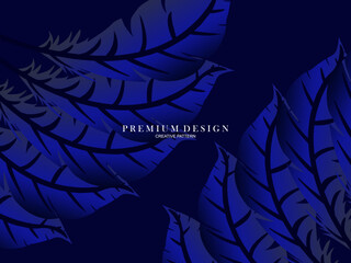 Fototapeta na wymiar Blue feather premium background. Abstract dynamic composition. Modern vector feather illustration. 