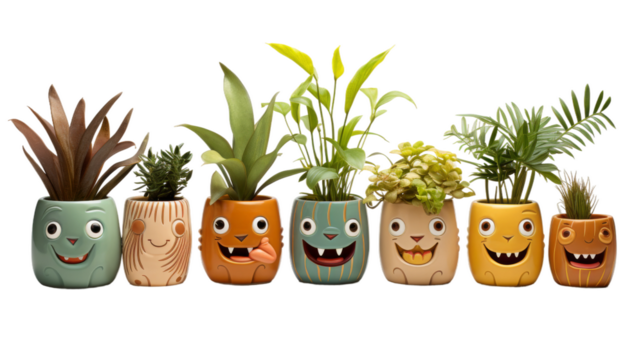 Animal-Shaped Ceramic Planters Collection on transparent background