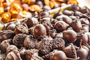 Chocolate products sold in a Belgian confectionery shop, Bruges