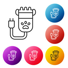 Black line Hair clipper accessories for pet grooming icon isolated on white background. Set icons colorful circle buttons. Vector