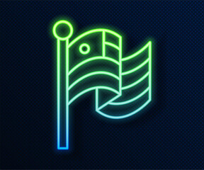 Glowing neon line American flag icon isolated on blue background. Flag of USA. United States of America. Vector