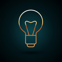 Gold line Light bulb with concept of idea icon isolated on dark blue background. Energy and idea symbol. Inspiration concept. Vector