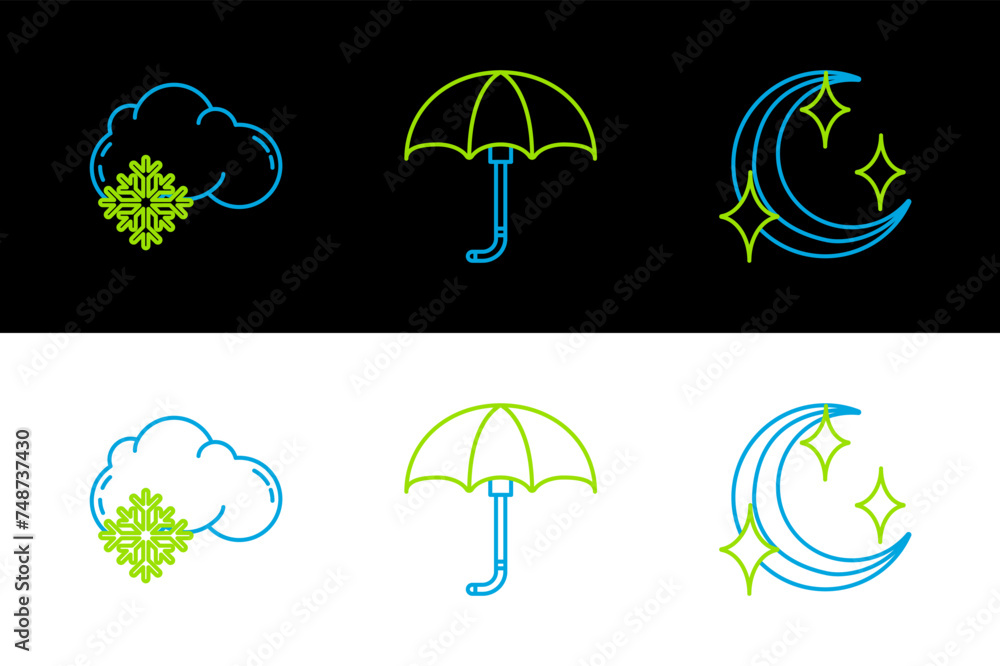 Canvas Prints Set line Moon and stars, Cloud with snow and Classic elegant opened umbrella icon. Vector