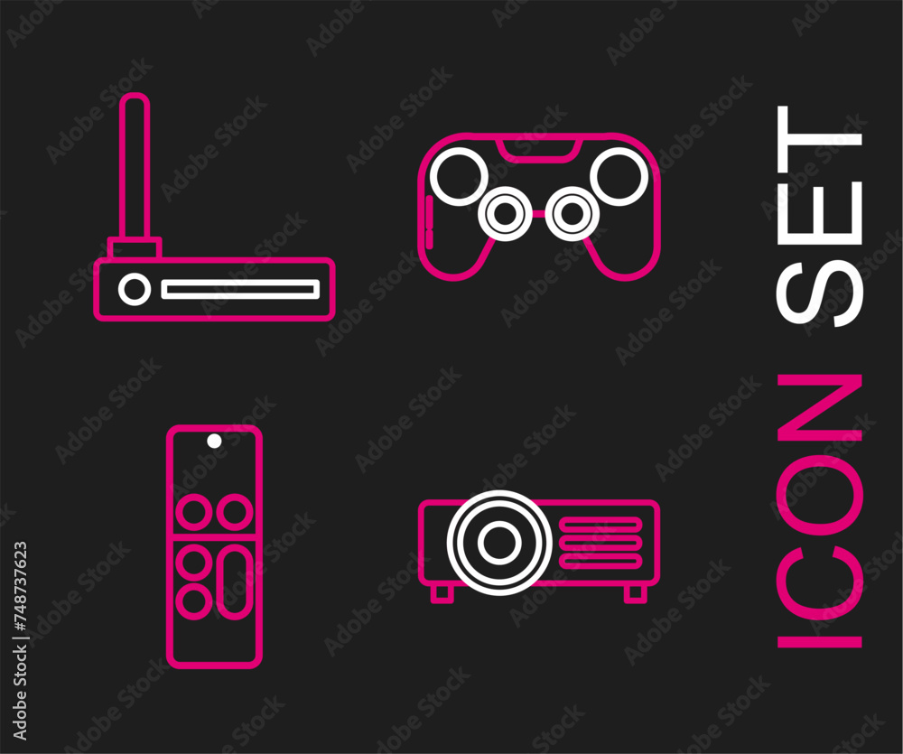 Aufkleber set line , remote control, gamepad and router and wi-fi signal icon. vector