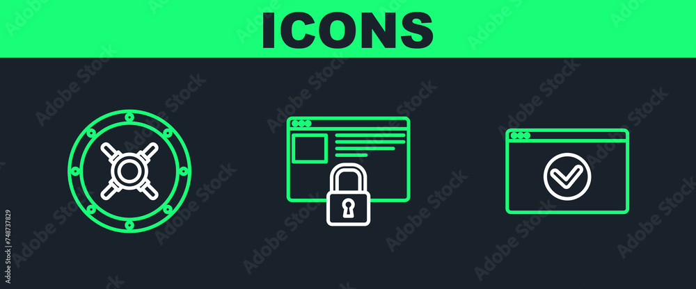 Poster set line secure your site with https, ssl, safe and icon. vector