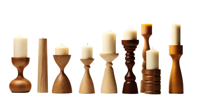 Assorted Wooden Candle Holders Collection on transparent background