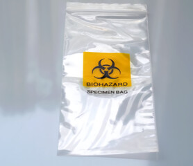 Biohazard specimen bag empty and clear