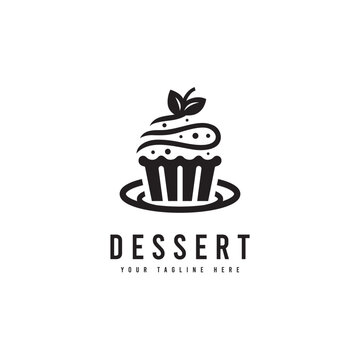 Dessert cake logo, with minimalist style. Sweet cake silhouette vector. Suitable for dessert, sweet cake or snack logos.