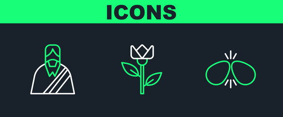 Set line Easter eggs, Jesus Christ and Flower tulip icon. Vector