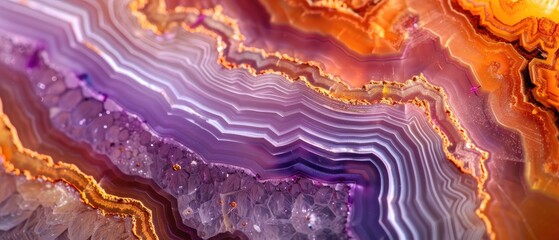 Closeup of cross section of agate crystal from malawi with fine textured background with distinct...